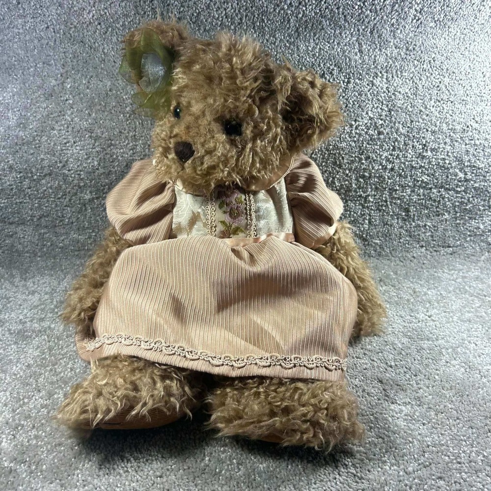 Russ Berrie Truffles Teddy Bear Brown Peach Dress Floral Vintage Plush 12in